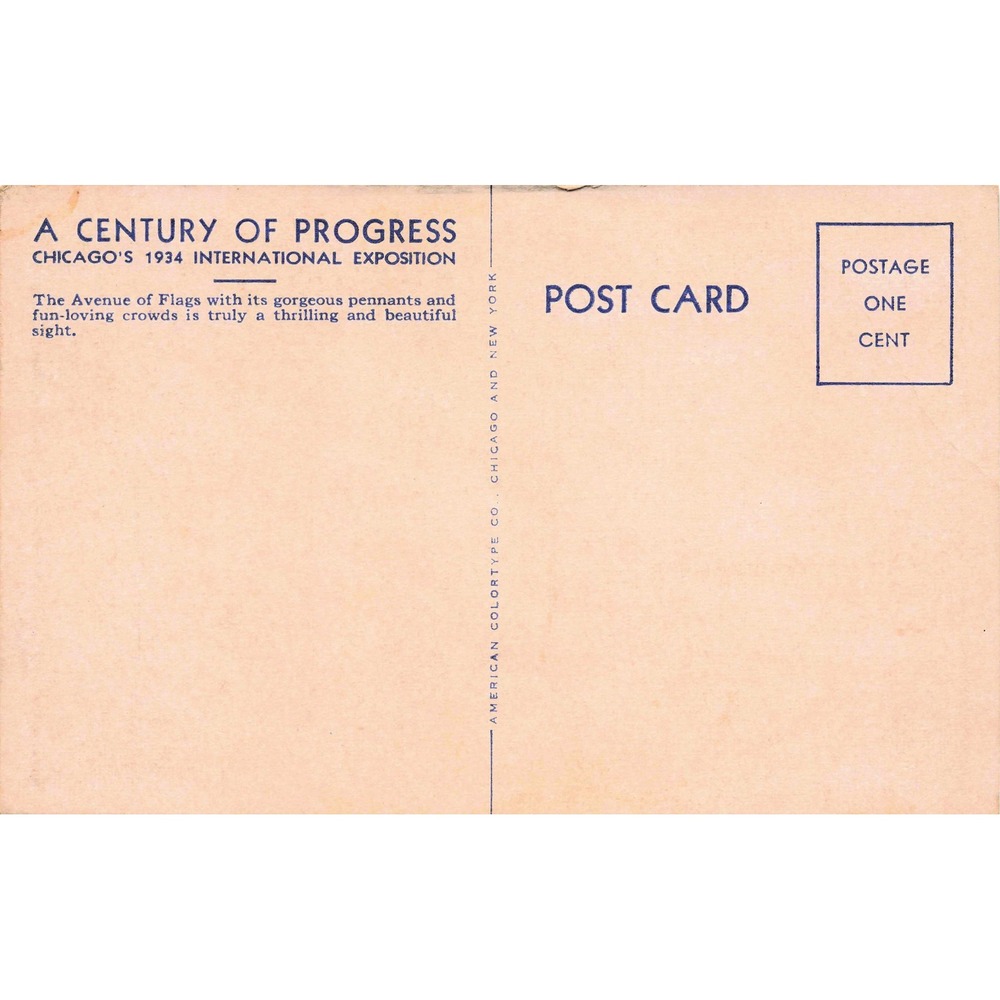 1934 Chicago Worlds Fair Postcard Avenue‎ of Flags Century of Progress - Picture 2 of 2